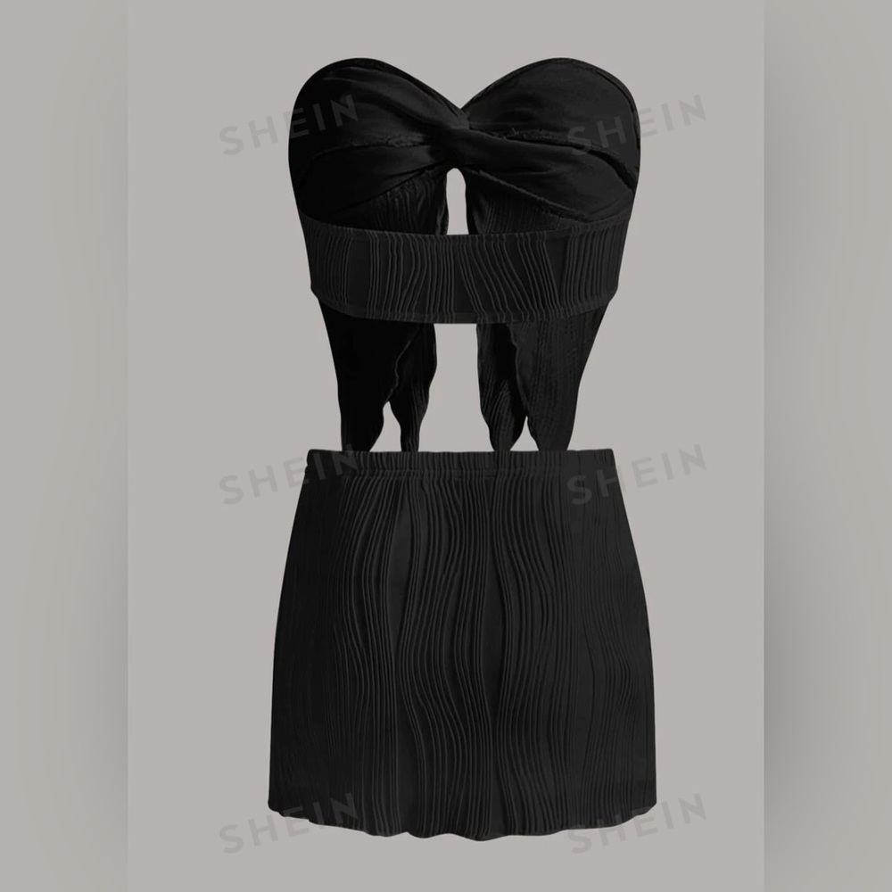 SHEIN ICON BODYCON MINI SKIRT IN BLACK *SKIRT ONLY* SIZE S TEXTURE KNIT FABRIC - Picture 2 of 8